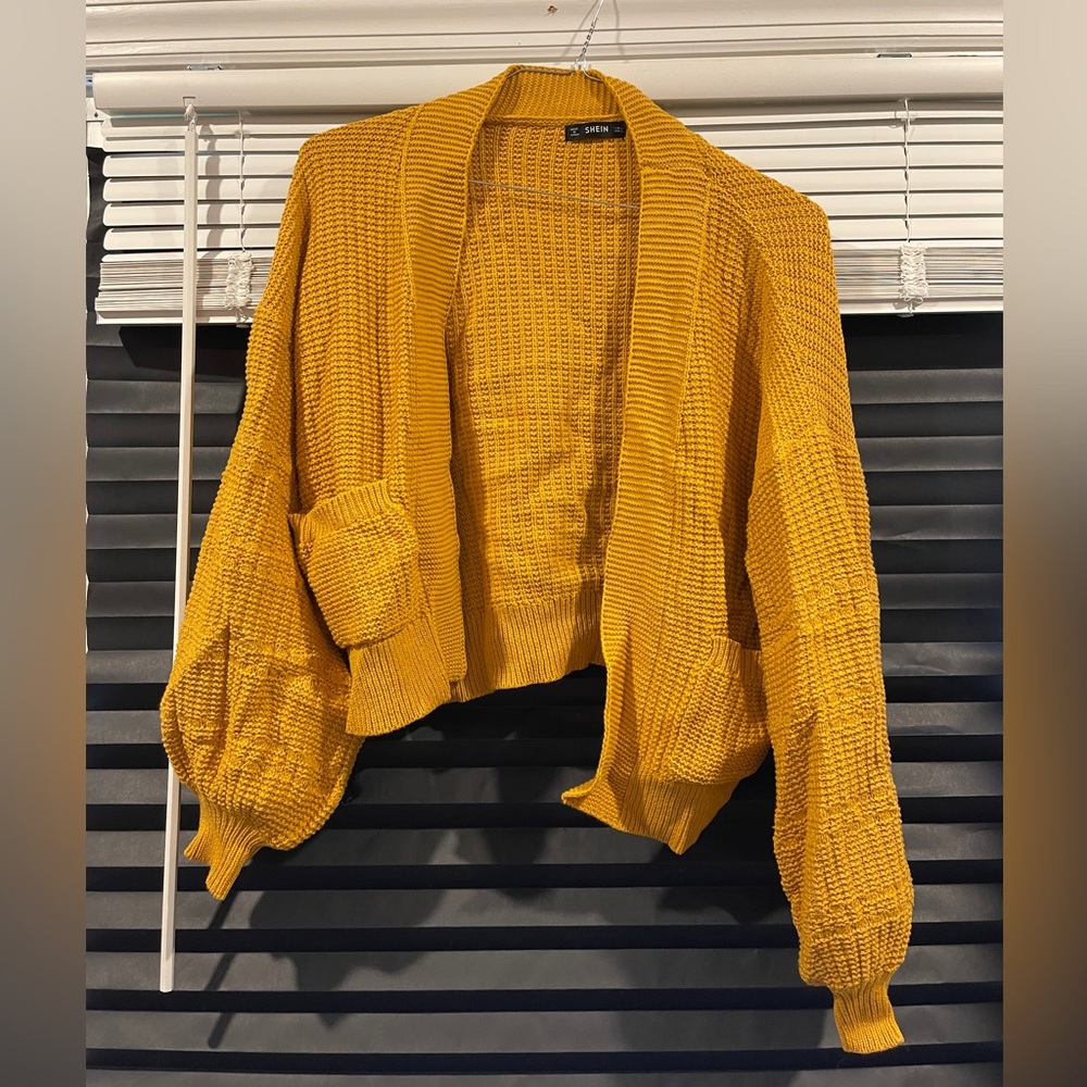 Bubble Sleeve Cardigan Orange Shein